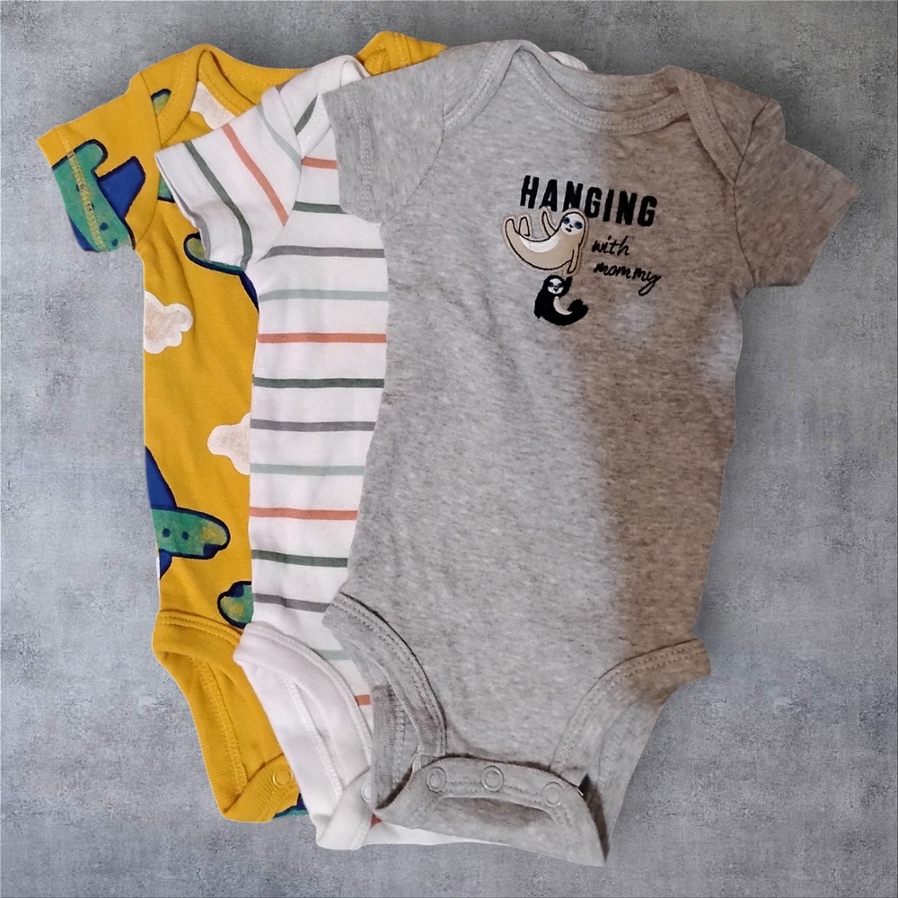 Carter's Newborn Boys Set Of 3 Onesies Planes & Stripes